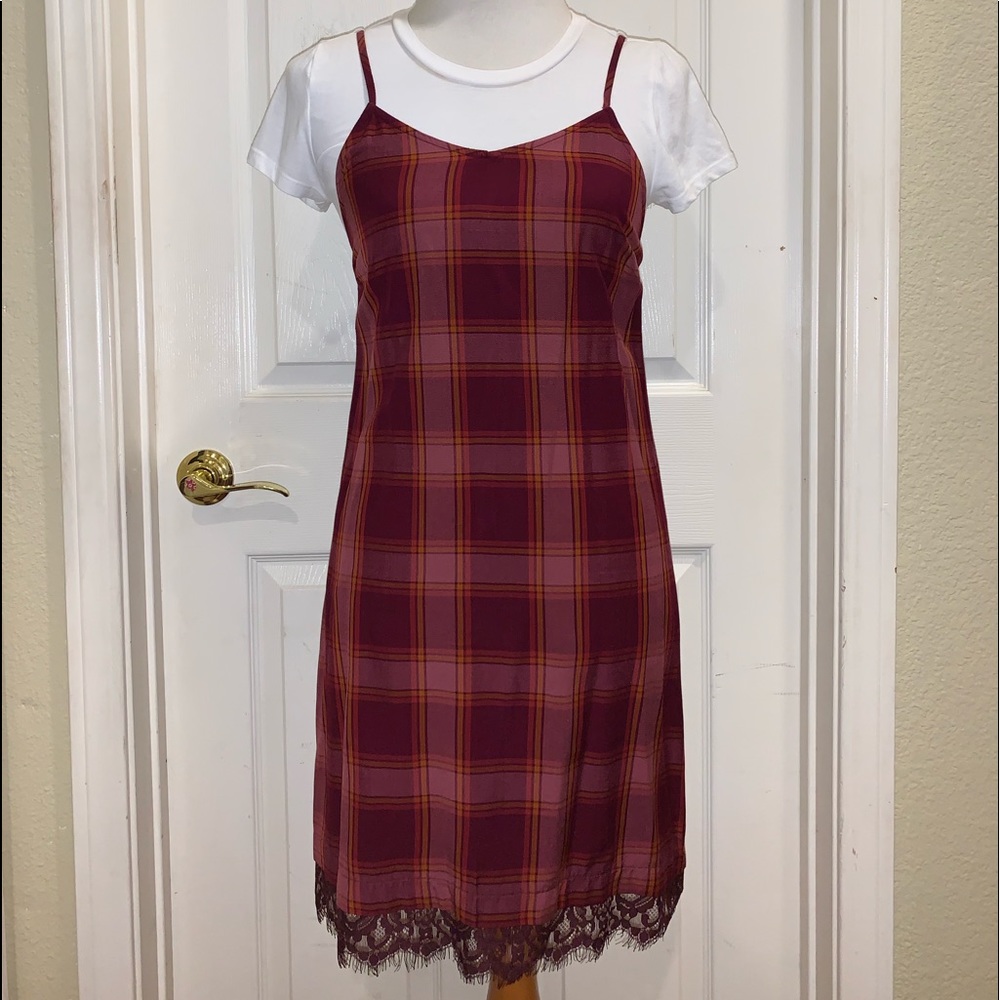 New Burgundy/ Ruby Plaid t-shirt dress